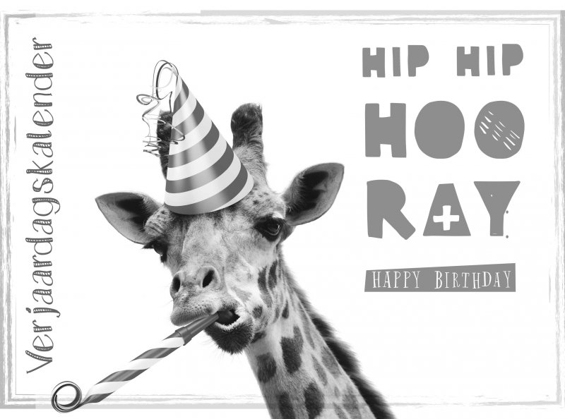 Vrijgekomen patroon Hymne Verjaardagskalender 2 (giraffe) - Hip hip hooray - ZUIVER Zwart Wit  Verjaardagskalender